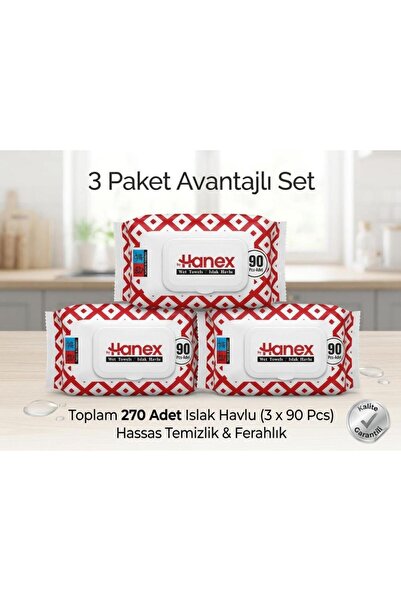 abnturk 3 Paket Toplam 270 Adet Avantajlı Islak Mendil Temizlik Mendili Prati...