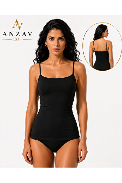 AV ANZAV 1574 قميص داخلي نسائي من القطن الليكرا بحزام حبل - ملمس ناعم