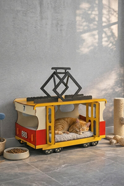 MEZORA Kedi Evi Kedi Kulubesi Tramvay Kedi Evi Köpek Evi 60x32x332