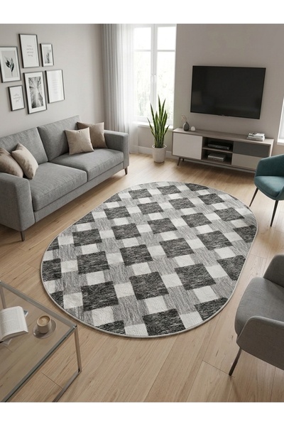 Dinarsu Jel Taban Kaymaz Oval Halı | Modern Desenli, Yıkanabilir, Robot Süpür...