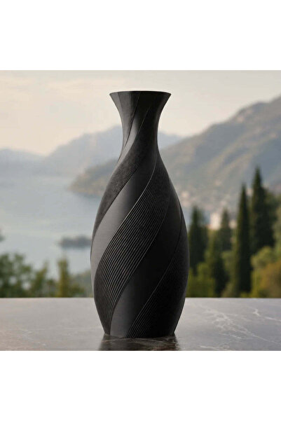 OEM Vaza inalta negru mat, 20 cm, cu design rasucit, ideala pentru flori arti...
