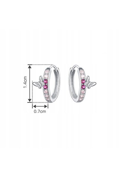 NO BRAND Cercei Fraise 1,4 cm Cercuri Roz cu Zirconii și Fluturi Argint S925