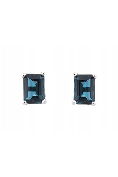 NO BRAND Cercei din argint cu topaz albastru londonez natural, octogonali 6x4...