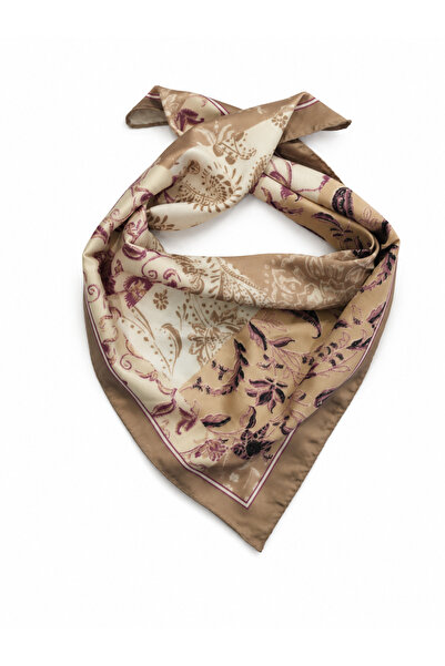 Avoria %100 Pamuk Kahverengi Kenarlı Patchwork Çiçek ve Kaşmir Motifli 50x50 ...