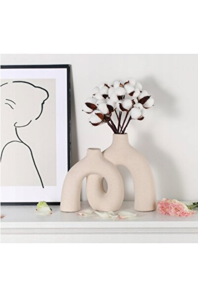 NO BRAND Vază ceramică 20 cm Modernă Boho Nordic Bej