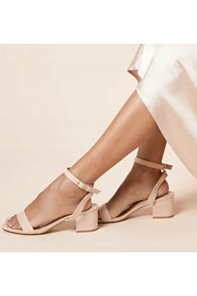 NO BRAND Sandale bej cu toc bloc, tip slip-on, cu prindere la gleznă, Dorothy...