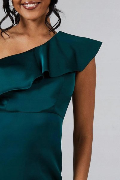 NO BRAND Rochie maxi clasică din satin, verde vin, cu volane Coast, mărimea 40