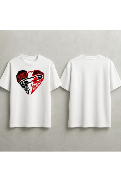 EFEVRA Eye-Catching Printed Oversized T-Shirt with Half Heart Design