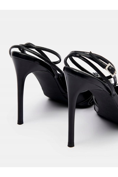 NO BRAND Pantofi stiletto negri cu vârf ascuțit și închidere la gleznă, mărim...
