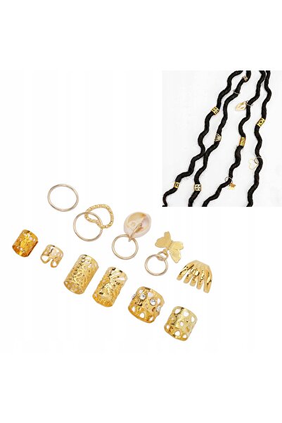 NO BRAND Mărgele decorative pentru păr, pentru împletituri, inele aurii, 202 ...