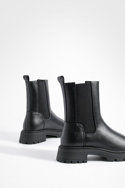 NO BRAND Pantofi Cizme Negre Slip-On Clasice Piele Ecologică Platformă Boohoo 40