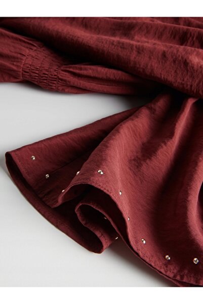 NO BRAND Rochie bordo cu mâneci scurte, decolteu rotund, decorație jet, mărim...
