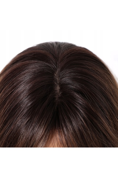NO BRAND Perucă de damă, păr lung maro mixt cu breton, 24 inch