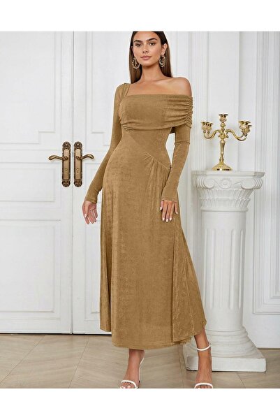 NO BRAND Rochie Maxi Maro Mânecă Lungă Drapată Asimetrică Shein 44