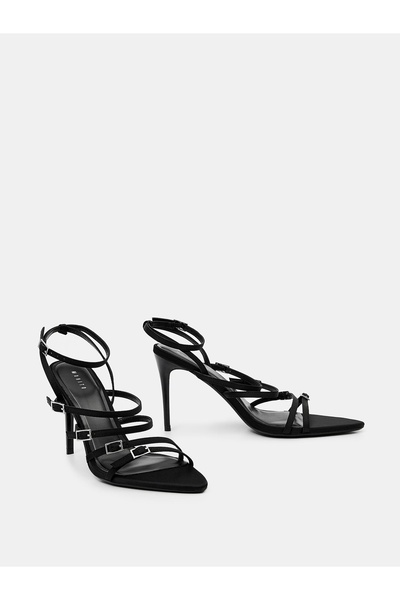 NO BRAND Sandale negre clasice cu toc stiletto, închidere cu cataramă, 40