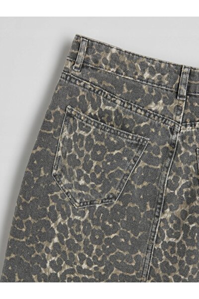 NO BRAND Fustă din denim multicoloră, midaxi, cu imprimeu animal, cu efect sp...