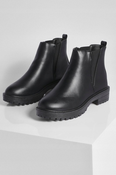 NO BRAND Cizme negre slip-on din piele ecologică, clasice, plate, Boohoo 39