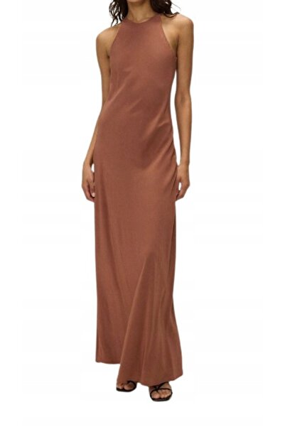 NO BRAND Rochie clasică maxi, dreaptă, uni, din viscoză, maro, Reserve S