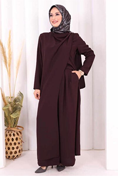 TRENDTESETTÜR KADIN Mürdüm ASİMETRİK KESİM PANTOLONLU TAKIM T 8698
