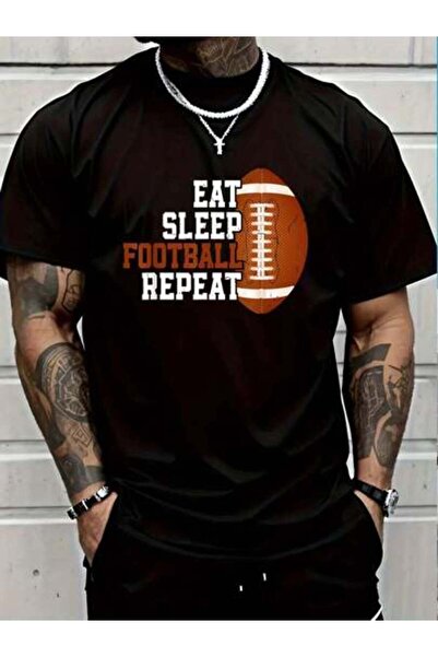 9JY تي شيرت مطبوع عليه 100% قطن Eat Sleep Retriat Love Football Vintage Gift ...