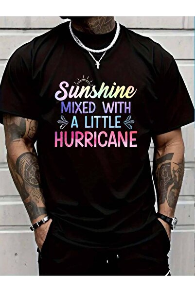 4CR تي شيرت قطني 100% بتصميم SUNSHINE MIXED WITH LITTLE HURRICANE مع رسالة إي...