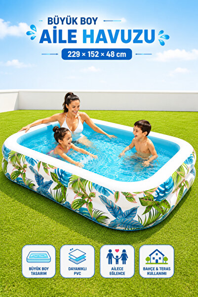YILDIRIM OYUNCAK Aile Havuzu 229×152×48 cm – Büyük Boy Tropikal Desenli Şişme...