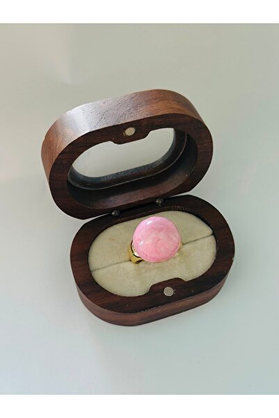 BYYEŞO Pink Circle Detail Steel Adjustable Ring