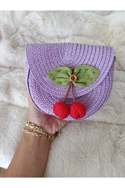 EdButikModa حقيبة كروس من القش بتفاصيل الكرز على شكل نصف قمر للفتيات |   حقيب...