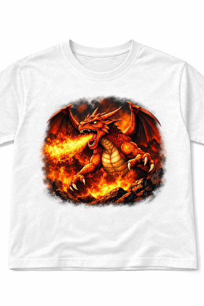 H&GHAMLEGİYİM Fire-Breathing Dragon Custom Design Printed Oversized T-Shirt