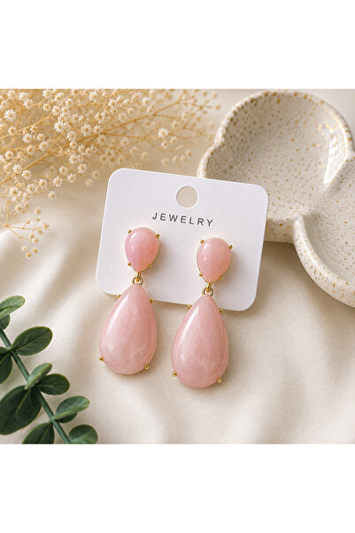 LİLİA KADIN GOLD DETAYLI PEMBE SALLANTI KÜPE