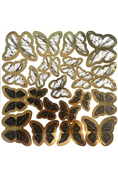 Yıldızan Mrt Shop Black Gold Foil Butterfly Cake Decoration Ornament 42 Piece...