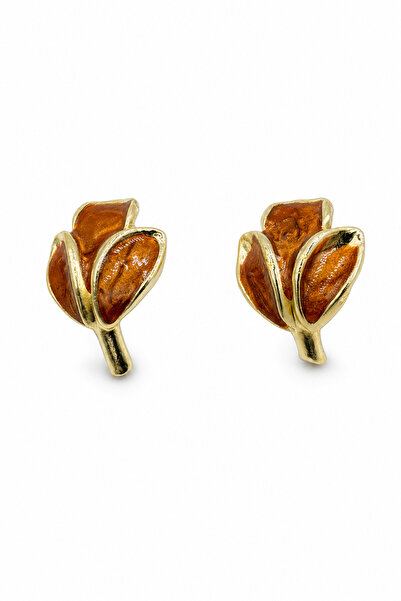 Jack Ferrero Stylish Orange Enamel Detailed Yellow Tone Flower Design Bijoux ...