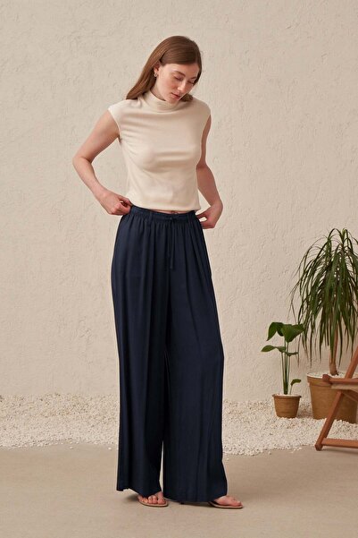 ALLDAY Navy Blue Elastic Waist Lyosel Trousers