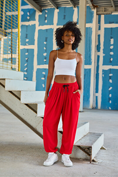 Superbluemexico Women's Street Style Wrinkled Sports Baggy Trousers