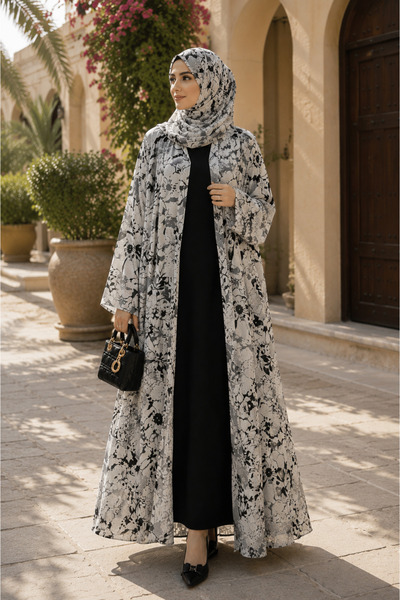Passion by rahi Floral printed double layer chiffon Abaya&Hijab