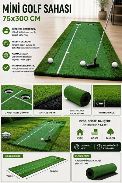 Tosima GLF-200 Mini Golf Sahası 75x300 cm Golf Putting Matı Golf Antrenman Sa...
