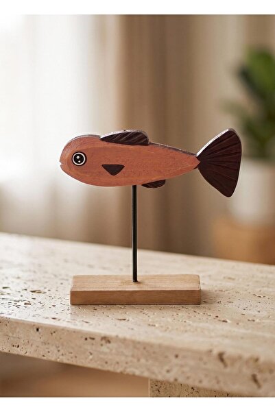 The Mia Retro Ahşap Balık Figürlü Masaüstü Obje 14 cm