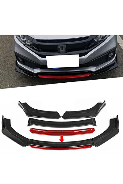 HasAkman Peugeot 308 2013-2017 Kırmızı Şeritli Renkli Ön Ek Ön Lip Piona Blac...