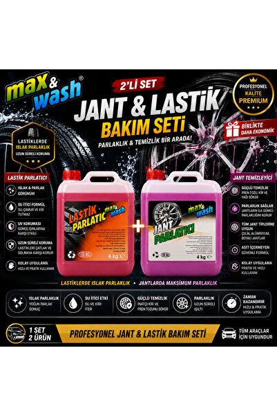 Max&Wash 2'li Jant & Lastik Bakım Seti 4+4 KG | Jant Temizleyici + Lastik Par...