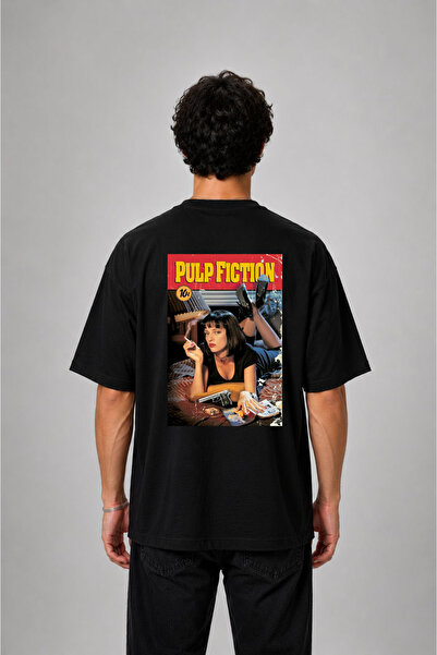 cesita تي شيرت Pulp Fiction مطبوع عليه رواية رخيصة الثمن من القطن الأسود كبير...