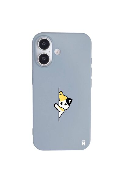 Casen iPhone 16 Mavi Lansman Renkli Silikon Cat Lover Kedi Tasarımlı Kılıf