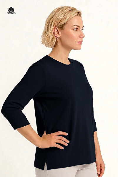 Cottonland Tricou de damă ALBA cu decolteu rotund, mânecă trei sferturi, croi...