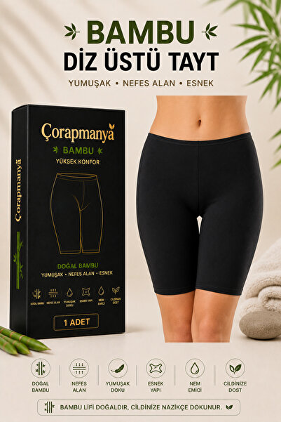 çorapmanya Kadın Bambu Düz Üstü Tayt Siyah - Beyaz - Ten