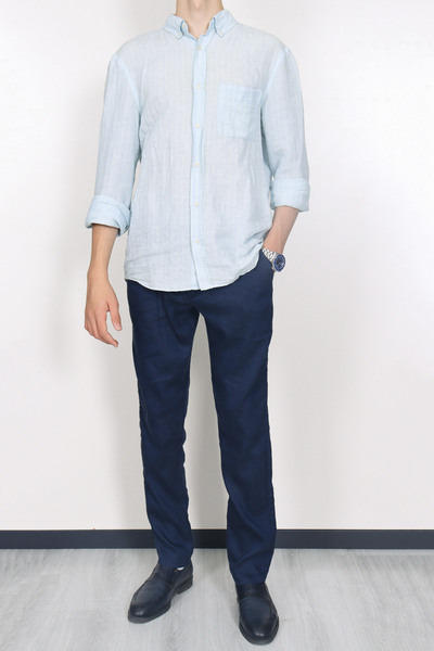 Daniel Voi Men's 100% Linen Elastic Waist Lace-Up Trousers - Navy Blue
