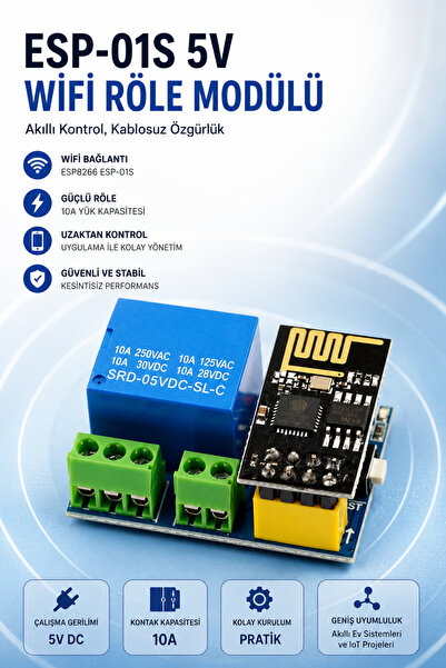 RoboPazar ESP8266 ESP-01S 5V WiFi Röle Modülü – 1 Kanallı Kablosuz Akıllı Röl...