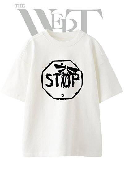 THEWERT Μπλουζάκι Last of Us Stop Design με στάμπα, Unisex, Λευκό, Oversize