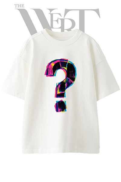 THEWERT Question Mark Design Printed Unisex White Oversize T-Shirt