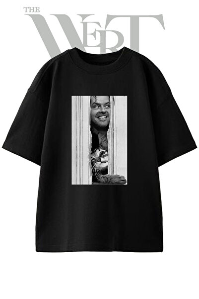 THEWERT Shining Cat Design Printed Unisex Black Oversize T-Shirt