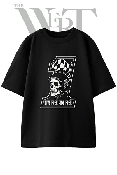 THEWERT Μπλουζάκι Unisex Μαύρο Oversize με Τυπωμένο Σχέδιο Κρανίου, Κράνους κ...