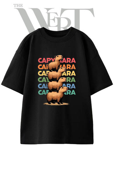THEWERT Capybara Stack Design T-shirt sa printom, unisex, crna, velika veličina